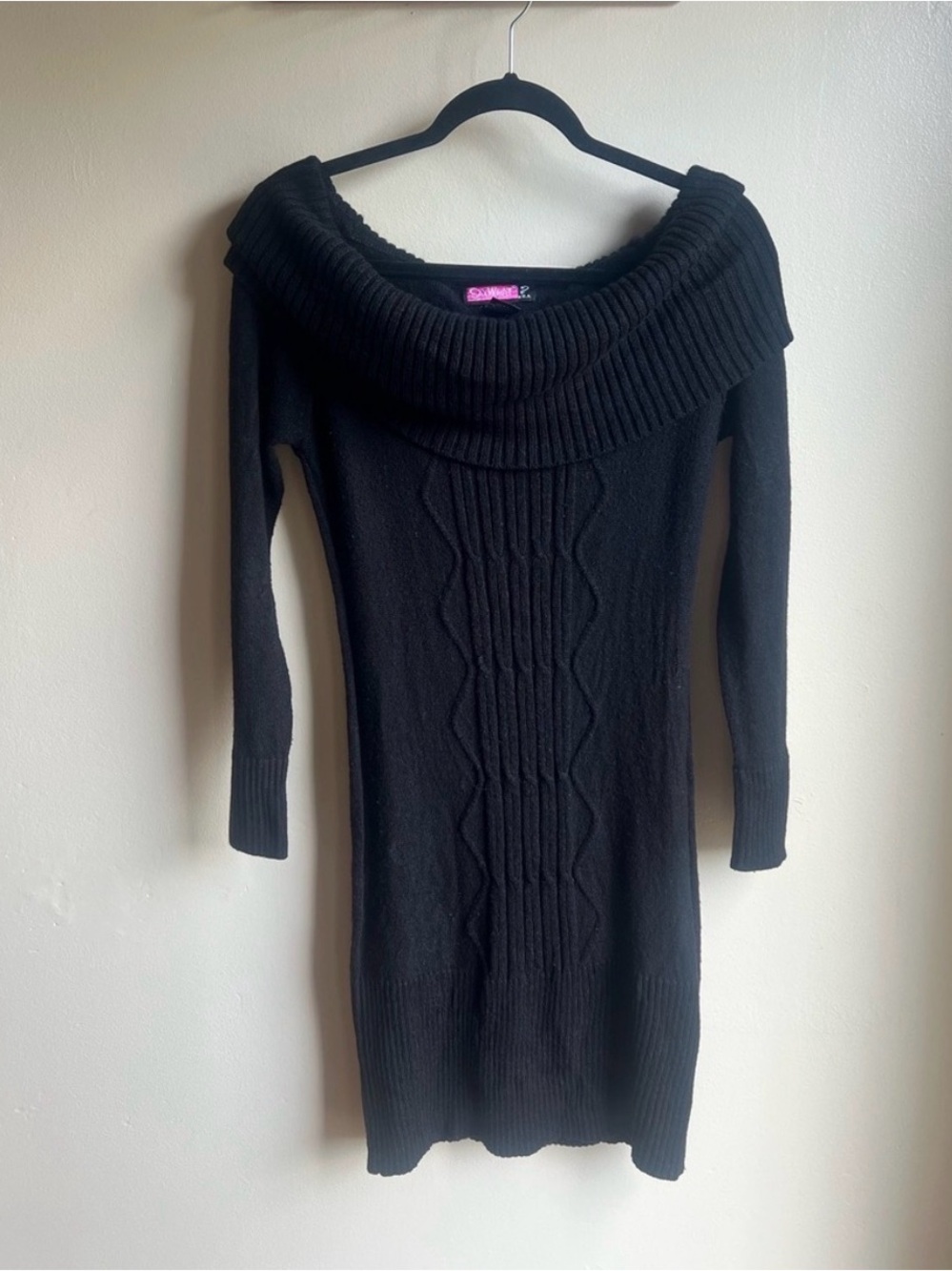 Vintage Chunky LBD 90s Cable-Knit Cowl Neck Sweater Dress